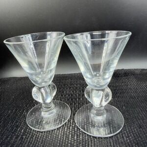 Vintage Seneca Ingrid Clear‎ Elegant 3inch Goblets Footed Cups Glasses Set 2